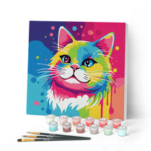 Cargar imagen en el visor de la galería, Mini Pintar por Números 20x20cm con bastidor Arte Pop Abstracto de Gato