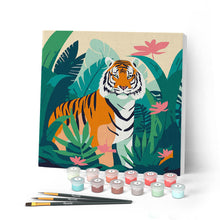 Cargar imagen en el visor de la galería, Mini Pintar por Números 20x20cm con bastidor Tigre de Bengala Tropical