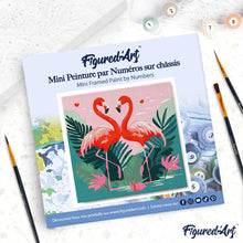 Cargar imagen en el visor de la galería, Mini Pintura por Números 20x20cm con bastidor Flamencos Tropicales