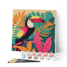 Cargar imagen en el visor de la galería, Mini Pintar por Números 20x20cm con bastidor Tucán Tropical
