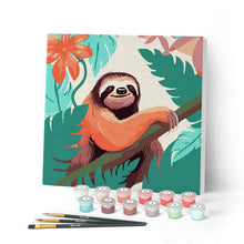 Cargar imagen en el visor de la galería, Mini Pintar por Números 20x20cm con bastidor Perezoso Tropical