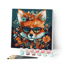 Cargar imagen en el visor de la galería, Mini Pintar por Números 20x20cm con bastidor Zorro Fantasía con Flores