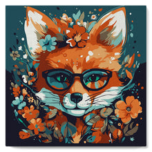 Cargar imagen en el visor de la galería, Mini Pintura por Números 20x20cm con bastidor Zorro Fantasía con Flores