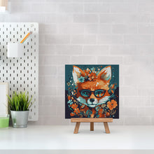 Cargar imagen en el visor de la galería, Mini Pintura por Números 20x20cm con bastidor Zorro Fantasía con Flores