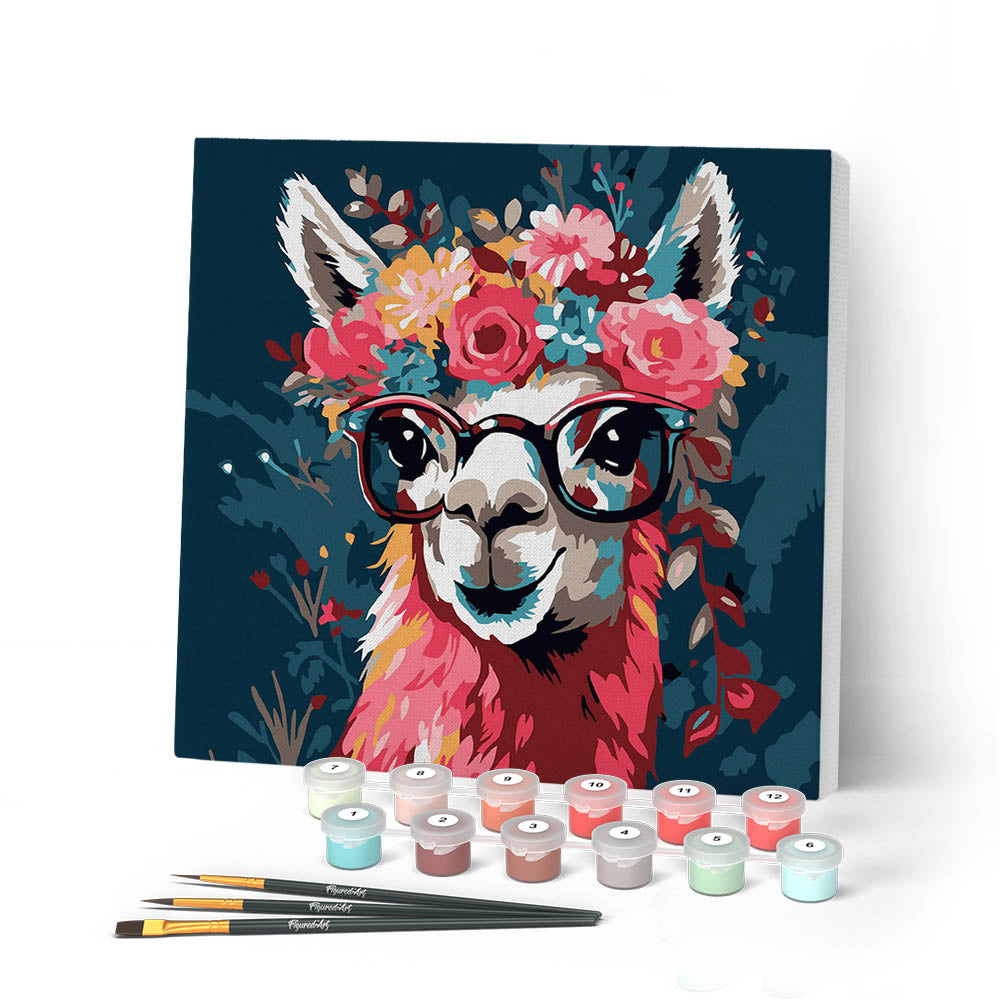Pintar Por Números Mini 20x20cm Con Marco | Perro Fantasía Y Flores | Kit De Pintura Acrílica Completa Para Adultos Y Principiantes