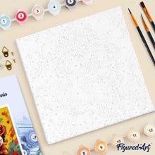 Cargar imagen en el visor de la galería, Mini Pintura por Números 20x20cm con bastidor Mono Fantasía con Flores
