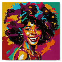 Cargar imagen en el visor de la galería, Mini Pintura por Números 20x20cm con bastidor Chica Afroamericana Pop Art