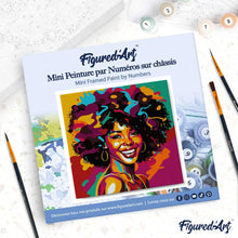 Cargar imagen en el visor de la galería, Mini Pintura por Números 20x20cm con bastidor Chica Afroamericana Pop Art
