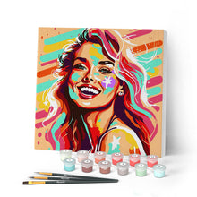 Cargar imagen en el visor de la galería, Mini Pintar por Números 20x20cm con bastidor Bella Rubia Pop Art