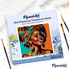 Cargar imagen en el visor de la galería, Mini Pintura por Números 20x20cm con bastidor Reina Africana Pop Art