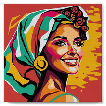 Cargar imagen en el visor de la galería, Mini Pintura por Números 20x20cm con bastidor Mujer Exótica Pop Art
