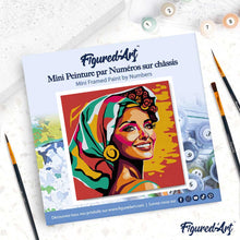 Cargar imagen en el visor de la galería, Mini Pintura por Números 20x20cm con bastidor Mujer Exótica Pop Art