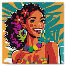 Cargar imagen en el visor de la galería, Mini Pintura por Números 20x20cm con bastidor Mujer Isleña Pop Art