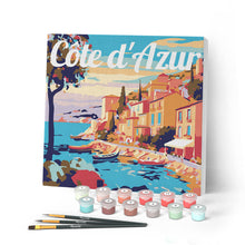 Cargar imagen en el visor de la galería, Mini Pintar por Números 20x20cm con bastidor Póster de Viaje Costa Azul