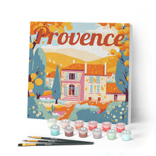 Cargar imagen en el visor de la galería, Mini Pintar por Números 20x20cm con bastidor Póster de Viaje Provenza Otoño