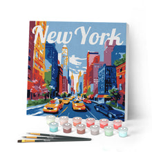 Cargar imagen en el visor de la galería, Mini Pintar por Números 20x20cm con bastidor Póster de Viaje Nueva York
