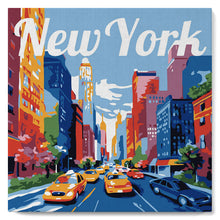 Cargar imagen en el visor de la galería, Mini Pintura por Números 20x20cm con bastidor Póster de Viaje Nueva York