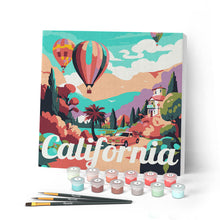 Cargar imagen en el visor de la galería, Mini Pintar por Números 20x20cm con bastidor Póster de Viaje Globos California