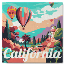 Cargar imagen en el visor de la galería, Mini Pintura por Números 20x20cm con bastidor Póster de Viaje Globos California