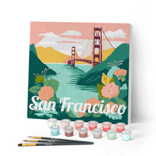 Cargar imagen en el visor de la galería, Mini Pintar por Números 20x20cm con bastidor Póster de Viaje San Francisco