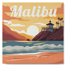 Cargar imagen en el visor de la galería, Mini Pintura por Números 20x20cm con bastidor Póster de Viaje Malibú