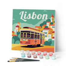 Cargar imagen en el visor de la galería, Mini Pintar por Números 20x20cm con bastidor Póster de Viaje Lisboa