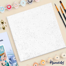 Cargar imagen en el visor de la galería, Mini Pintura por Números 20x20cm con bastidor Póster de Viaje Amanecer en Santorini