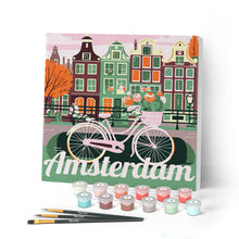 Cargar imagen en el visor de la galería, Mini Pintar por Números 20x20cm con bastidor Póster de Viaje Ámsterdam