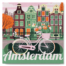 Cargar imagen en el visor de la galería, Mini Pintura por Números 20x20cm con bastidor Póster de Viaje Ámsterdam