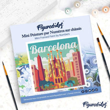 Cargar imagen en el visor de la galería, Mini Pintura por Números 20x20cm con bastidor Póster de Viaje Barcelona