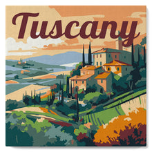 Cargar imagen en el visor de la galería, Mini Pintura por Números 20x20cm con bastidor Póster de Viaje Toscana Verano