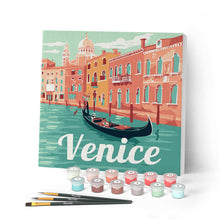 Cargar imagen en el visor de la galería, Mini Pintar por Números 20x20cm con bastidor Póster de Viaje Venecia