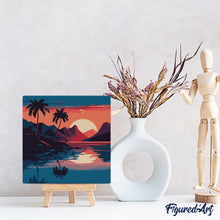 Cargar imagen en el visor de la galería, Mini Pintura por Números 20x20cm con bastidor - El Mar y la Puesta de Sol