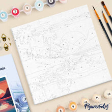 Cargar imagen en el visor de la galería, Mini Pintura por Números 20x20cm con bastidor - El Mar y la Puesta de Sol