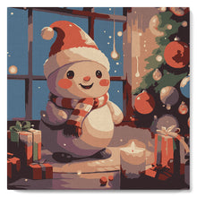 Cargar imagen en el visor de la galería, Mini Pintura por Números 20x20cm con bastidor - Muñeco de Nieve Feliz en la Habitación