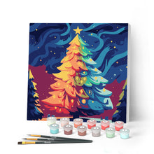 Cargar imagen en el visor de la galería, Mini Pintar por Números 20x20cm con bastidor - Árbol de Navidad Colorido