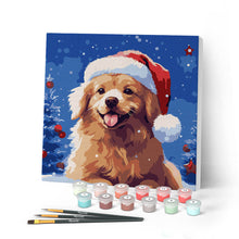 Cargar imagen en el visor de la galería, Mini Pintar por Números 20x20cm con bastidor Perro en la Navidad Nevada
