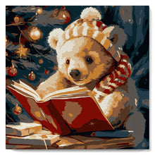 Cargar imagen en el visor de la galería, Mini Pintura por Números 20x20cm con bastidor - Adorable oso leyendo