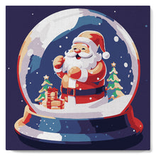 Cargar imagen en el visor de la galería, Mini Pintura por Números 20x20cm con bastidor Santa en Bola de Nieve