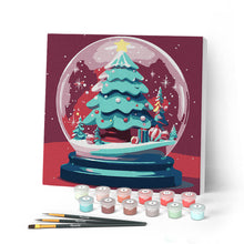 Cargar imagen en el visor de la galería, Mini Pintar por Números 20x20cm con bastidor Árbol de Navidad en Bola de Nieve