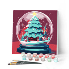Cargar imagen en el visor de la galería, Mini Pintar por Números 20x20cm con bastidor Árbol de Navidad en Bola de Nieve