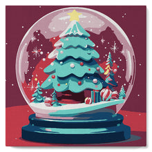 Cargar imagen en el visor de la galería, Mini Pintura por Números 20x20cm con bastidor Árbol de Navidad en Bola de Nieve