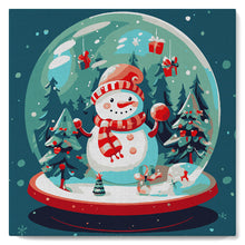 Cargar imagen en el visor de la galería, Mini Pintura por Números 20x20cm con bastidor Muñeco en Bola de Nieve