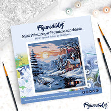 Cargar imagen en el visor de la galería, Mini Pintura por Números 20x20cm con bastidor Encantadora Cabaña Invernal
