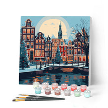 Cargar imagen en el visor de la galería, Mini Pintar por Números 20x20cm con bastidor Navidad en Ámsterdam