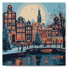 Cargar imagen en el visor de la galería, Mini Pintura por Números 20x20cm con bastidor Navidad en Ámsterdam