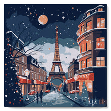Cargar imagen en el visor de la galería, Mini Pintura por Números 20x20cm con bastidor Navidad en París