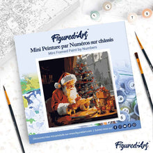 Cargar imagen en el visor de la galería, Mini Pintura por Números 20x20cm con bastidor - Papá Noel leyendo
