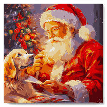 Cargar imagen en el visor de la galería, Mini Pintura por Números 20x20cm con bastidor Santa y el Perro