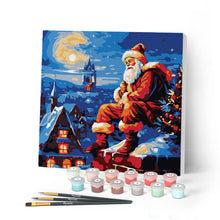 Cargar imagen en el visor de la galería, Mini Pintar por Números 20x20cm con bastidor Santa Claus y el Cielo Nocturno